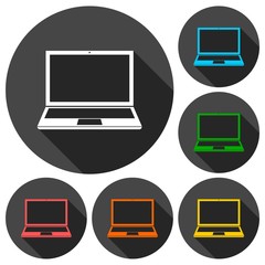 Laptop icon, vector illustration set with long shadow