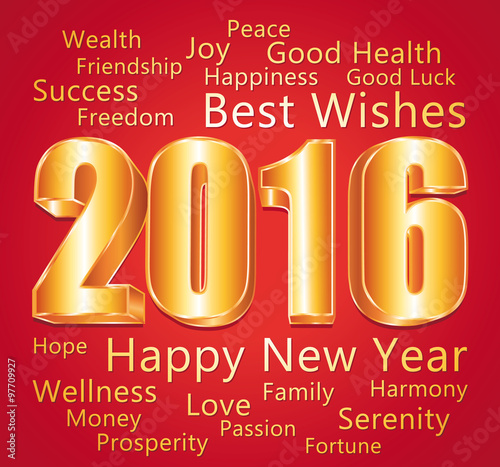 &quot;2016 Happy New Year. Best wishes. Red and gold vector greeting card.&quot; Stock image and royalty