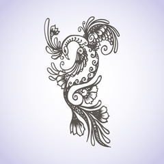 Henna mehndi tattoo doodle black bird happiness ornament vector elements isolated on white background