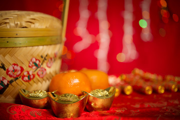 Fototapeta premium Chinese New Year objects on red background