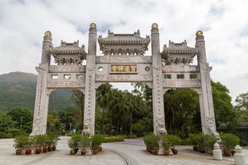 Mountain Gate at the Po Lin Monastery on Lantau Island in Hong Kong, China. Viewed from the front.