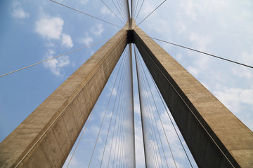Fototapeta premium Cables and supports of bridge in china against blue sky