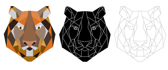 Tiger head triangular icon , geometric pattern trendy line design. Vector illustration ready for tattoo or coloring book. 