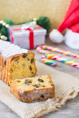 Traditional fruit cake on wood