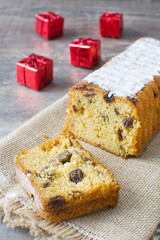 Traditional fruit cake on wood