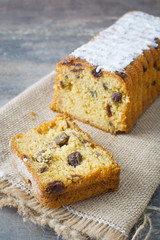Traditional fruit cake on wood