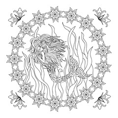 Mermaid zentangle coloring page 