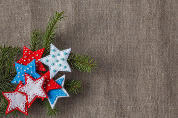 Green pine on coarse woven