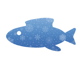 abstract fish christmas icon with snow