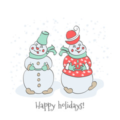 cartoon snowmen on holiday