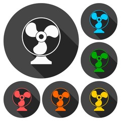 Exhaust fan vector icons set with long shadow
