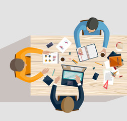 Business meeting and brainstorming. Flat design.