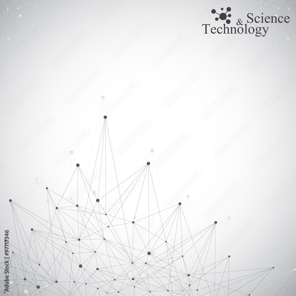 Poster Geometric grey background molecule and communication . Connected lines with dots. Vector illustration