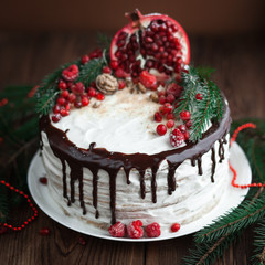 Holiday desert with fresh pomegranate and decoration