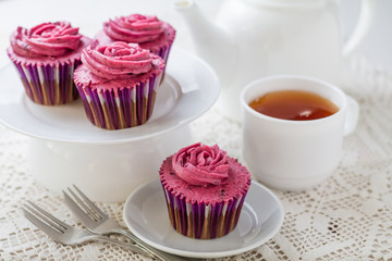 Chocolate cupcake with pink cream