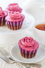 Chocolate cupcake with pink cream