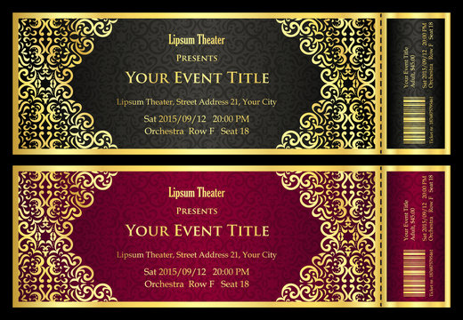 Vintage Black And Red Ticket With Golden Ornament 