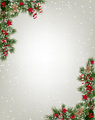 Obraz na płótnie Canvas Christmas background with fir and snowflakes