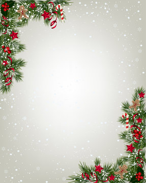 Christmas background with fir and snowflakes