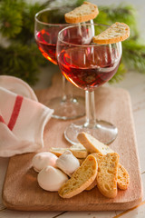 Traditional italian cookies served with wine