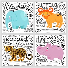 African animals set isolated on white background.