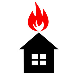 Black silhouette of  house with red flame like as conflagration