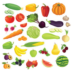 Set of various fruit, berry and vegetables. 