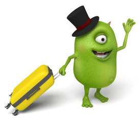 The little monster goes on a journey with his baggage. © Jane