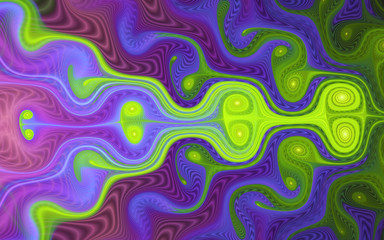 abstract fractal background, vivid green and violet waves and swirls