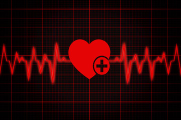 EKG with heart rate on a abstract display - obrazy, fototapety, plakaty