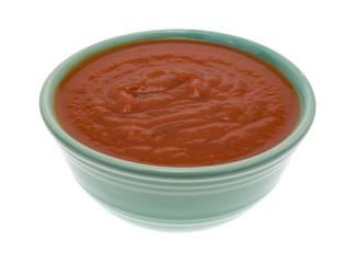 Bowl of spaghetti sauce on a white background.