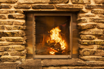 burning fireplace