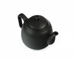 Black ceramic teapot isolated on white