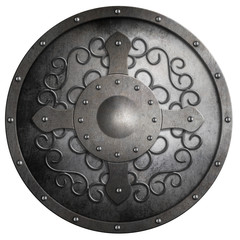 metal round shield with cross and pattern