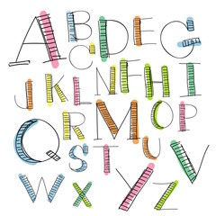 Black colorful alphabet uppercase letters.Hand drawn written wit