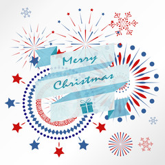 Fototapeta premium Light red blue firework on christmas holiday with ribbon banner