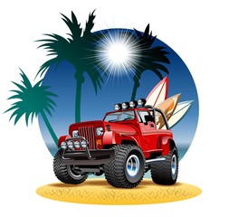 Vector cartoon 4x4 car on beach © Mechanik