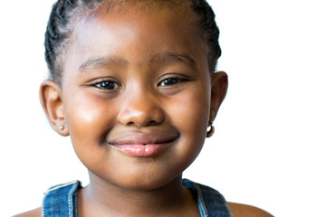 Face shot of cute african girl isolated.