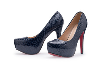 Women's stylish shoes high heels on white background