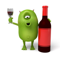 Little monster holding a glass of red wine © Jane