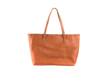 brown leather holding female fashion hand bag isolated background