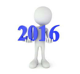 Cartoon person holds 2016 text