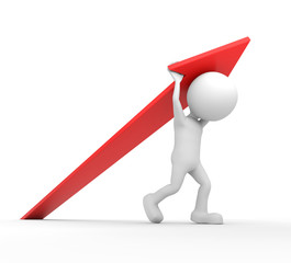 White 3D human lifting a red arrow