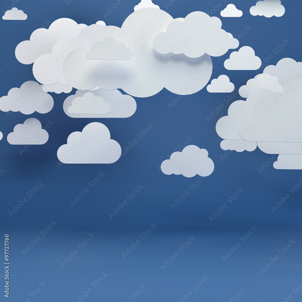 Aufkleber abstract background composed of white paper clouds over blue.