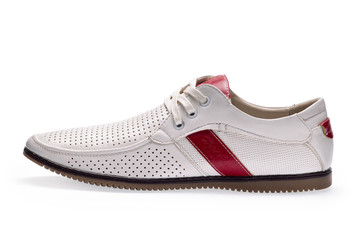 One white men's shoes with a shoelace