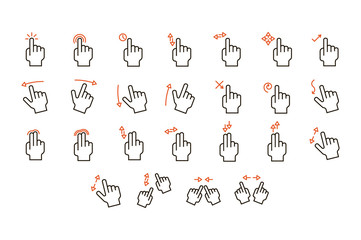 Touch Screen Gestures icons Set. Line art. Stock vector.