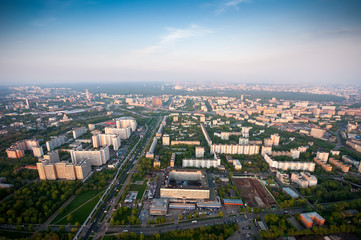 Bird's eye view Ostankino district in Moscow Russia