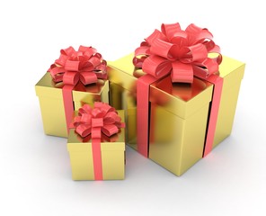 three gift boxes with bows isolated on white