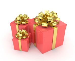three gift boxes with bows isolated on white