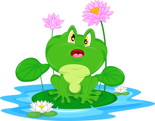 Fototapeta premium Green frog sitting on a leaf